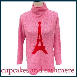 Cupcakes & Cashmere Pink Eiffel Tower Funnel Neck Sweater (S)
